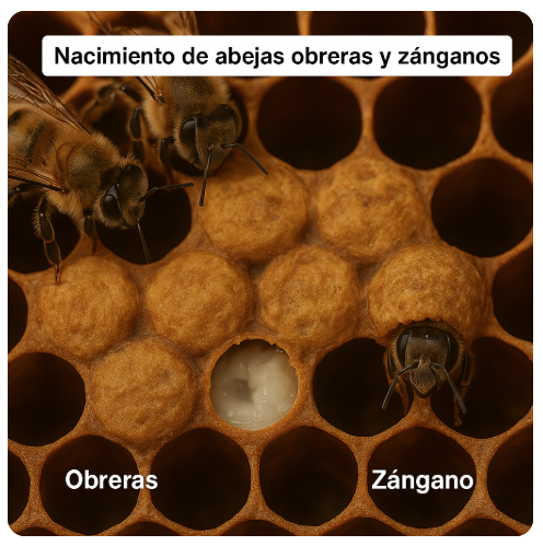 Fase 5: Nacimiento de abejas obreras y zánganos